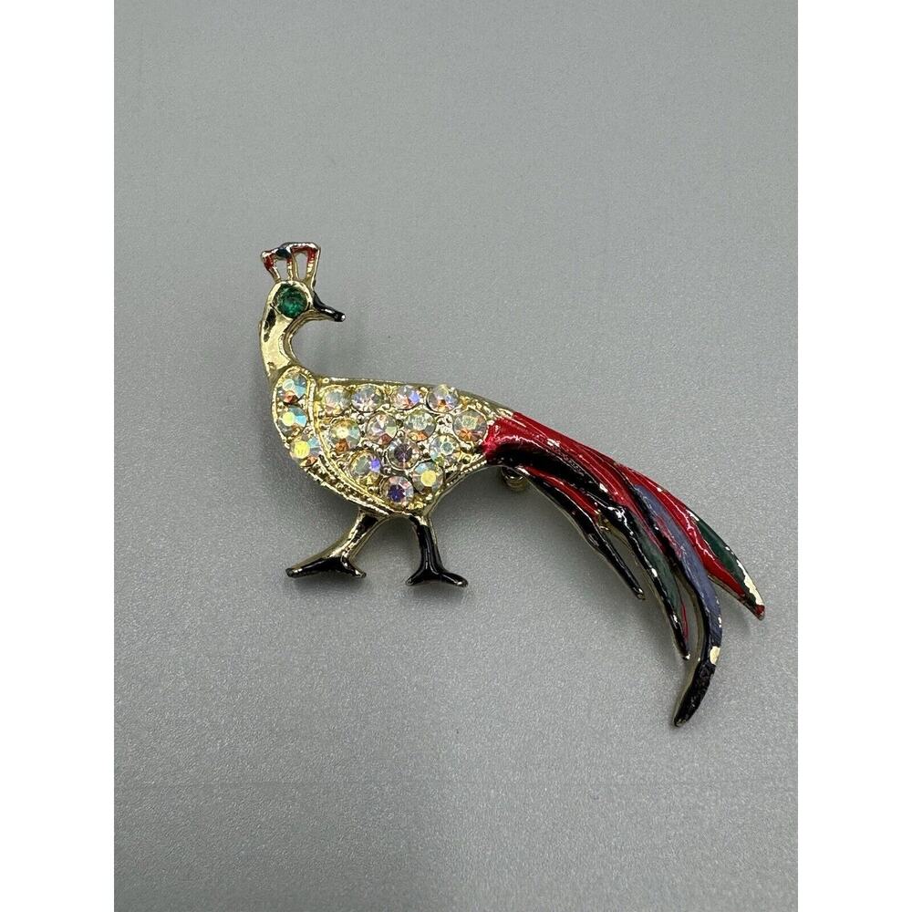 Vintage Multicolored Peacock Bird Lapel Pin Brooch